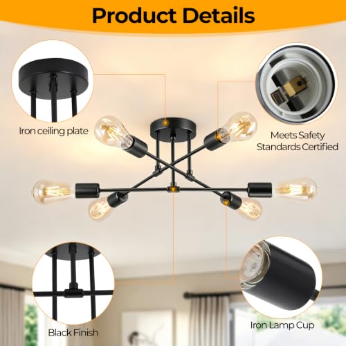 6 Lights Modern Sputnik Chandelier (Black)