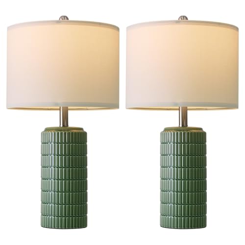 23" Dark Green Ceramic Table Lamps Set of 2 (2 Count)