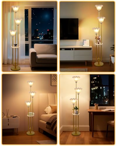 3 Flower Floor Lamp with Table Dimmable Gold Floral Floor Lamps (3 Count)