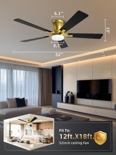 52 Inch Black Gold Low Profile Ceiling Fan with Light and Remote (Gold Black / 52 Inch)