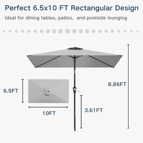6.5' x 10' Rectangular Patio Umbrella Large Outdoor Market Umbrella w