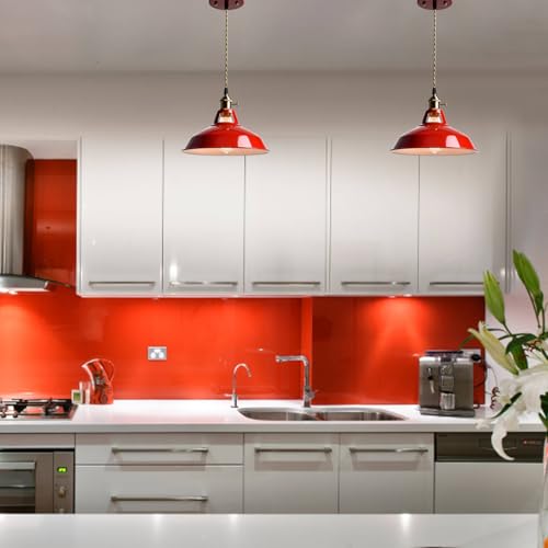 Industrial Modern Pendant Light Kitchen Island Red Metal Barn Fixture