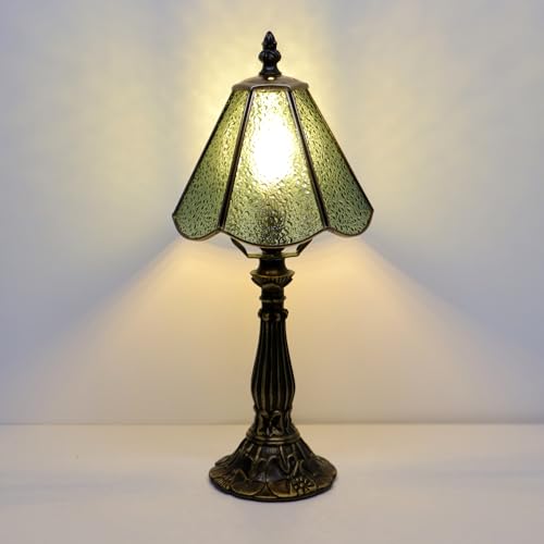 Tiffany Style Table Lamp Green Diamond Stained Glass Lamp 14 Inch