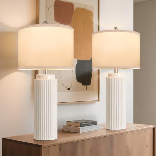 28" Cream Ceramic Table Lamps Set of 2 (2 Count)