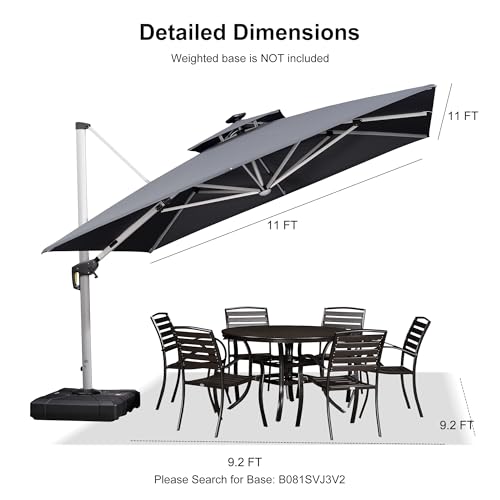 Cantilever Umbrella 11'X11' Double Top Solar LED Light (121 Sq Ft)
