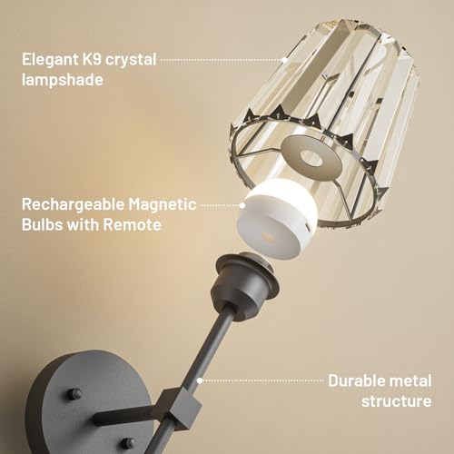Crystal Battery Operated Wall Sconces Set of 2 (2 Count)