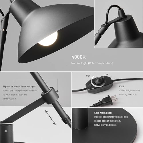 Desk Lamp Modern Industrial 100% Metal Adjustable Table Lamp 24"