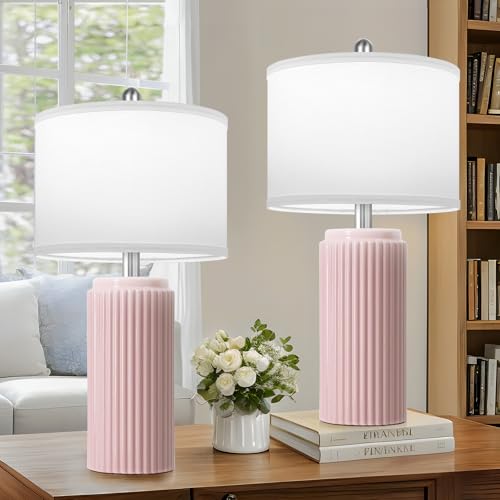 23.5" Pink Ceramic Table Lamps Set of 2 (2 Count)