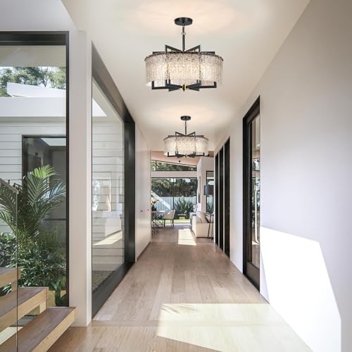Modern Black Crystal Chandeliers Glass Dining Room Light Fixture