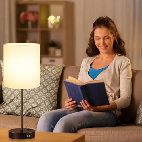 2 Pack Touch Control Table Lamps with 2 USB & AC Outlet