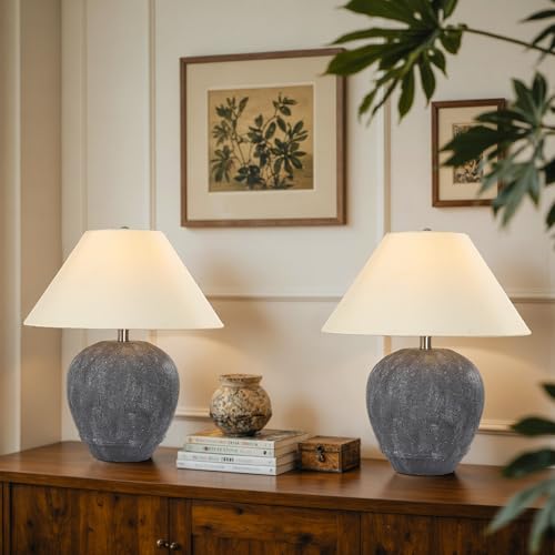 21'' Large Gray Base Ceramic Basin Table Lamp for Bedroom