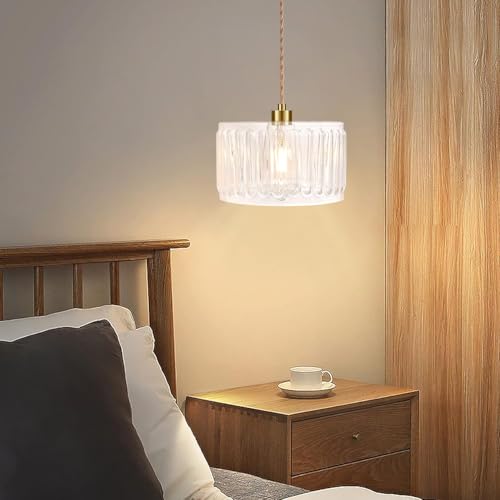 Glass Plug in Pendant Light Hanging Lights with Plug in Cord Milk White Hanging Lamp Gold Dimmable Mid Century Modern Plug in Chandelier Ceiling Fixture for Living Room