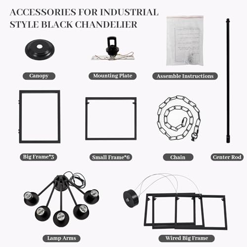 5-Light Black Geometric Chandelier,Height Adjustable Industrial Chandelier for Dining Room,Modern Farmhouse Chandelier Light Fixture over Table,for Bedroom,Living Room,Entryway,Bulbs Not Included