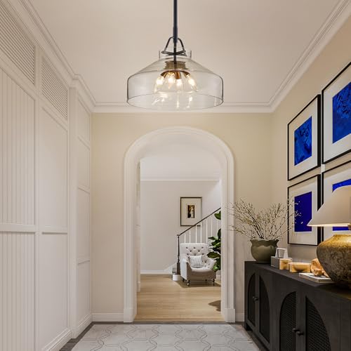 Chandelier Rustic Farmhouse Industrial Round Ceiling Pendant LED Light Fixture with Clear Glass Shades for Dining Room Kitchen Island Foyer Entryway