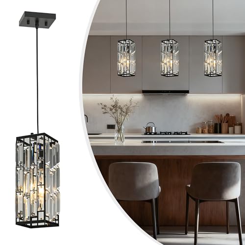 Black Hanging Kitchen Island Modern Concise Crystal Pendant Light Fixture (3 Count)