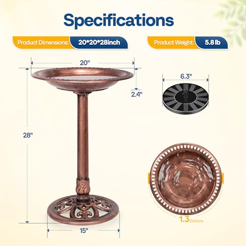 Bird Bath with Solar Fountain for Outside