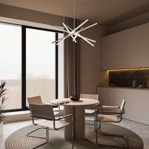 Modern LED Silver Chandelier Over Table