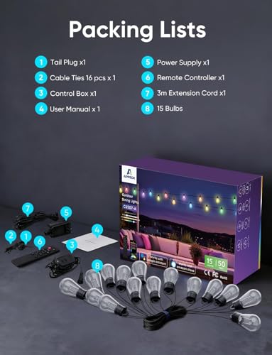 RGBW Outdoor String Lights 50ft (50FT)