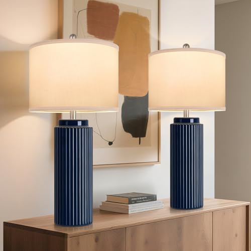 28" Dark Blue Ceramic Table Lamps Set of 2 (2 Count)