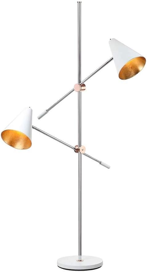 SAFAVIEH Lighting Collection Reed Modern Contemporary Scandinavian Retro Chrome/ White 71-inch 2-light Living Room Bedroom Home Office Standing Tree Floor Lamp (LED Bulbs Included)