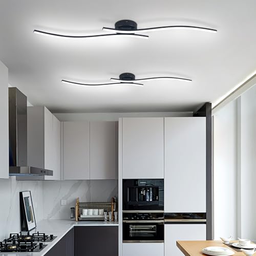 28W Linear Ceiling Light Black Modern LED Ceiling Light Fixture 6000K Aluminum 39.37Inch Long Ceiling Lamp for Hallway