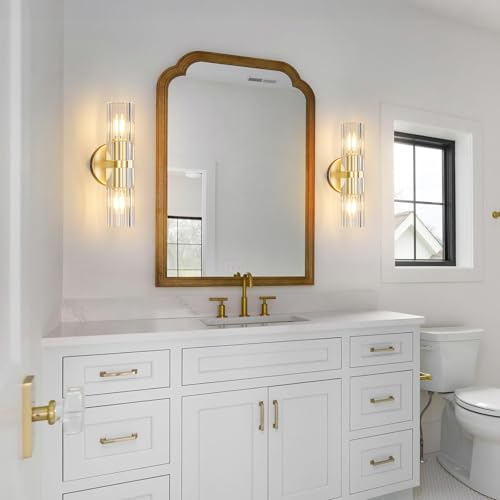 Modern Gold Wall Sconces Set of Two Bedroom Crystal Wall Sconces Indoor Sconces Wall Lighting Living Room Sconces with K9 Crystal Lampshade for Bathroom Hallway Entryway Stairway (2 Count)