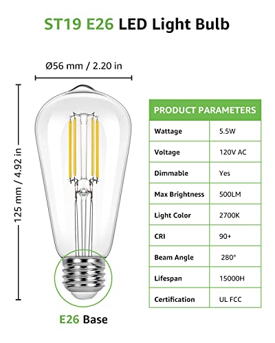 Dimmable E26 Edison LED Bulbs (6 Count)