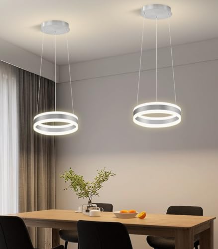 D7.8'' Modern Ring Chandelier for Dining Room LED Dimmable Pendant Lighting High Ceiling Chandelier for Living Room Foyer Bedroom Entryway 3000K