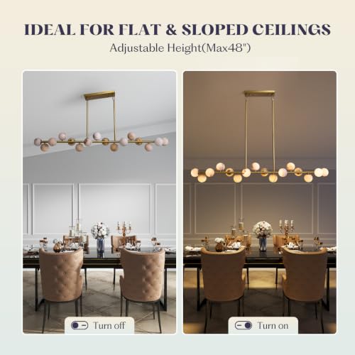 16 Light Gold Linear Alabaster Chandelier with Sputnik Globe Shades