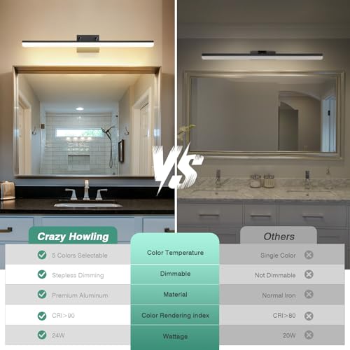 Black Vanity Light 31.5" Long 24W LED Bathroom Light Bar with 5CCT Adjustable Modern Bathroom Vanity Light Fixture for Mirror