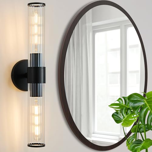 Hardwired Black Bathroom Vanity Light Threaded Glass Wall Sconce