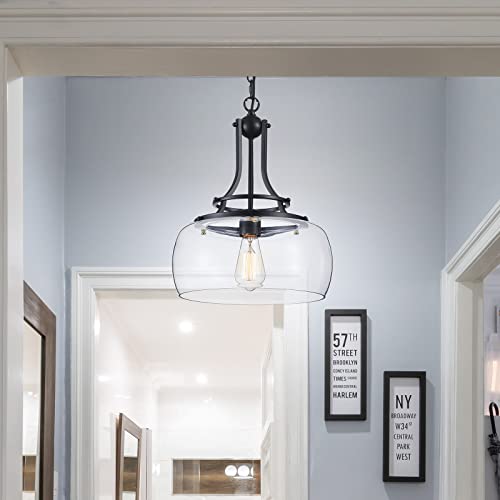 Chandelier Rustic Farmhouse Industrial Round Ceiling Pendant LED Light Fixture with Clear Glass Shades for Dining Room Kitchen Island Foyer Entryway