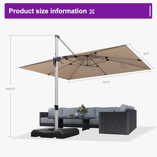 Cantilever Umbrella 9' X 12' Solar LED Light Patio Deck