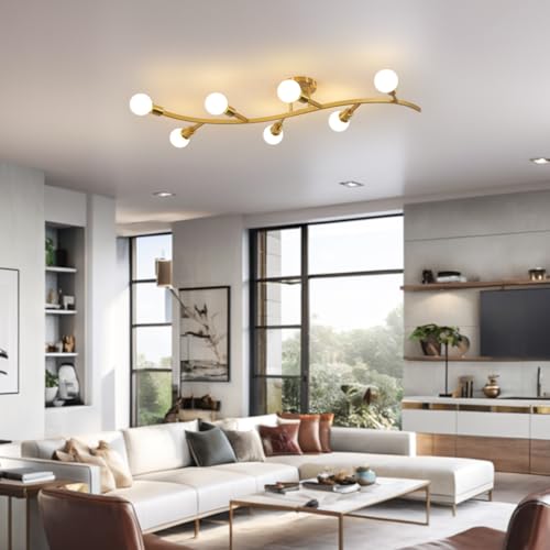 Gold Modern Sputnik Semi Flush Mount Ceiling Light Fixture 7