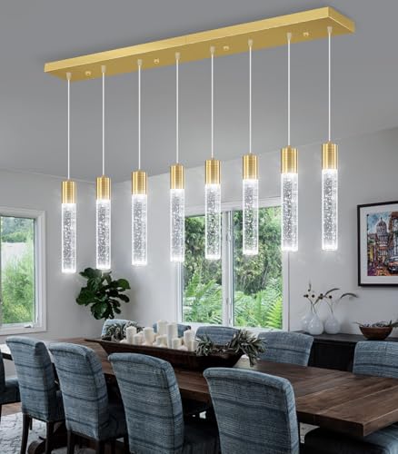 8 Lights Modern Crystal Chandeliers for Kitchen Island Pendants Lighting Fixture for Dining Room LED Ceiling Light for Hallway Foyer 6000K Sliver