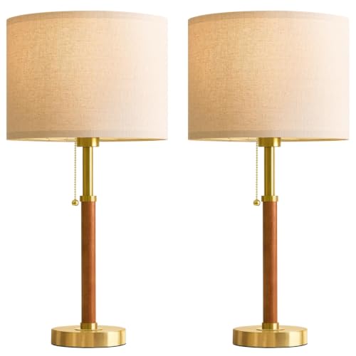 22" Wood Table Lamps Mid Century Modern Lamp for Bedroom Living Room (2 Count)