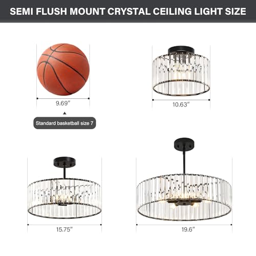 Crystal Blcak Semi Flush Ceiling Light 19.68 Inch