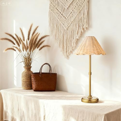20.5'' Tall Cordless Boho Rattan Table lamp