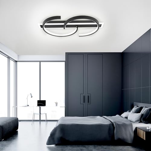 LED Ceiling Light 2 Rings Black Modern Ceiling lamp 35W Flush Mount Ceiling Light with Remote 3000