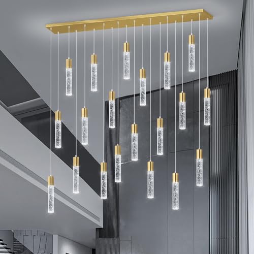 20 Lights Modern Crystal Chandeliers LED Pendant Light for Kitchen Island Dining Room Entrance Foyer Living Room 6000K Gold
