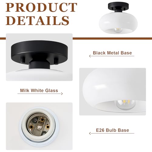 Mid Century Modern Black Semi Flush Ceiling Light 8.66 Inch