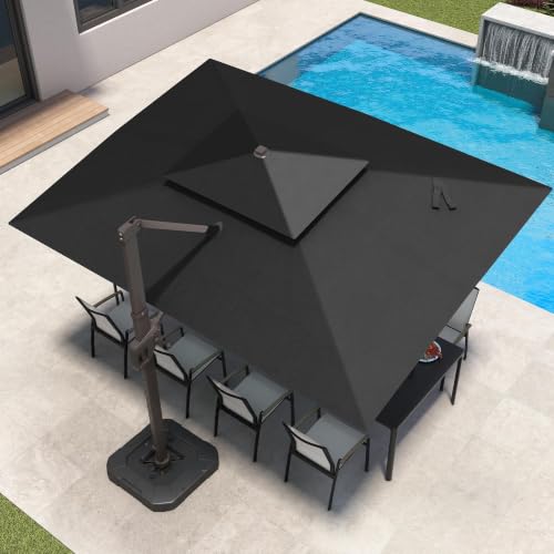 9x12 FT Patio Cantilever Outdoor Umbrella with Base and LED Lights
