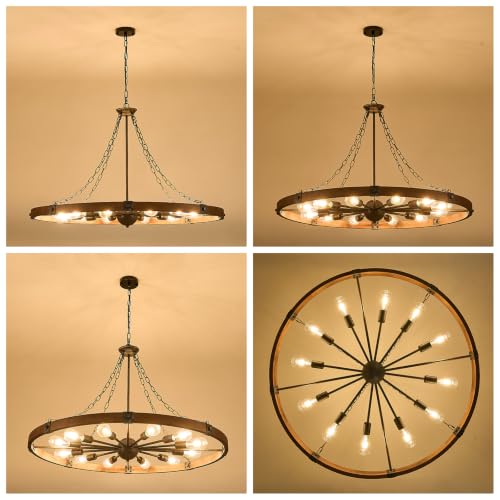 Farmhouse Wagon Wheel Chandelier 43" Walnut Rustic Chandeliers 12