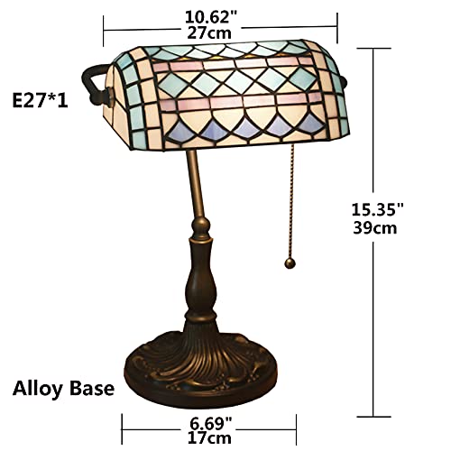 Tiffany Style Bankers Table Lamp Stained Glass Piano Desk Lamp Vintage Bedroom Bedside Lamp for Study