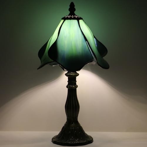 Small Tiffany Table Lamp Green Morning Glory Style W8H14.5 Inch