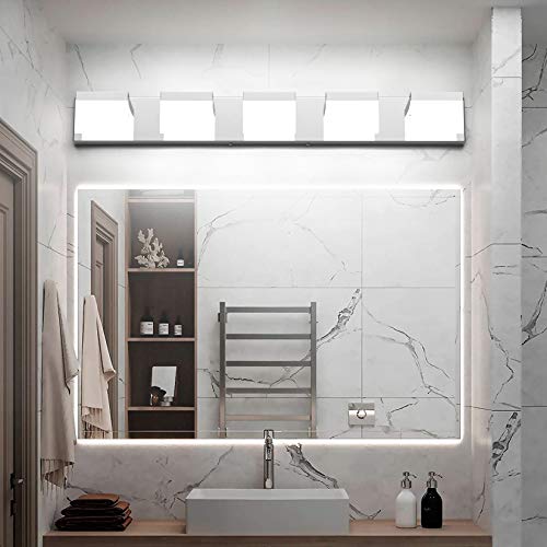5 Lights Modern Chrome Vanity Light for Bathroom Wall Light Up and Down LED Bathroom Light Fixtures Over Mirror (120 Count)
