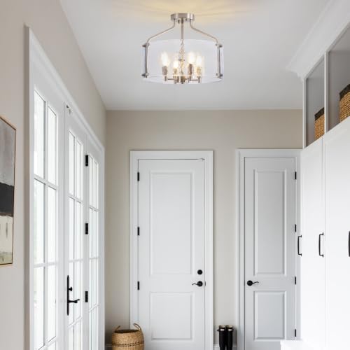 Brushed Nickel Semi Flush Mount Ceiling Light Fixture 16'' Glass Chandelier