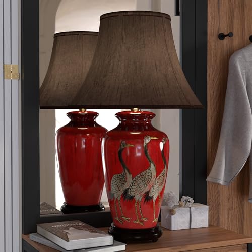 26" Red Crowned Cranes Vase Lamp
