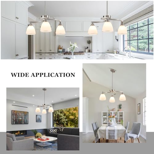 3 Lights Brushed Nickel Farmhouse Chandelier Retractable Kitchen Island Light with Milk White Frosted Glass Max 59" Height Adjustable Silver Hanging Ceiling Light for Dining Room Living Room Entry