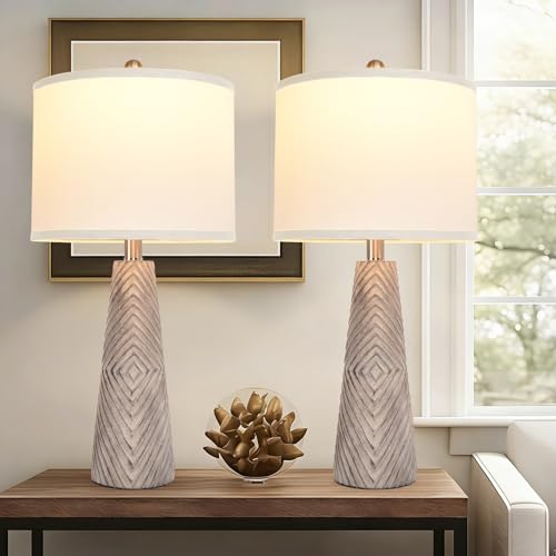 Nightstand Lamp Bedside Lamps Set of 2 Vintage Rustic Farmhouse Table Lamp 3 Way Dimmable Horizontal Stripe Light